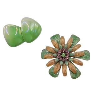 Vtg Floral Brooch & Earrings Set Iridescent Retro Flower‎ Power Spring Summer